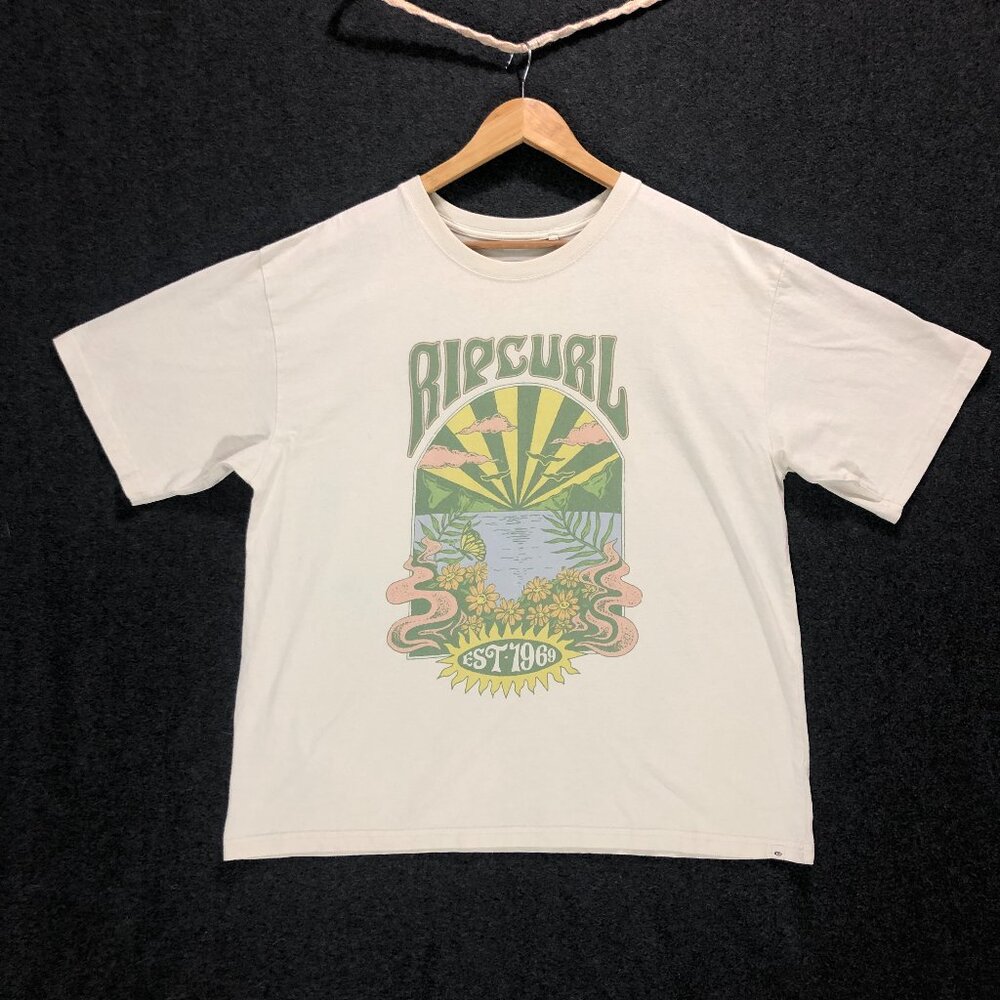 Rip Curl Beach Scene Graphic T-Shirt Size Medium